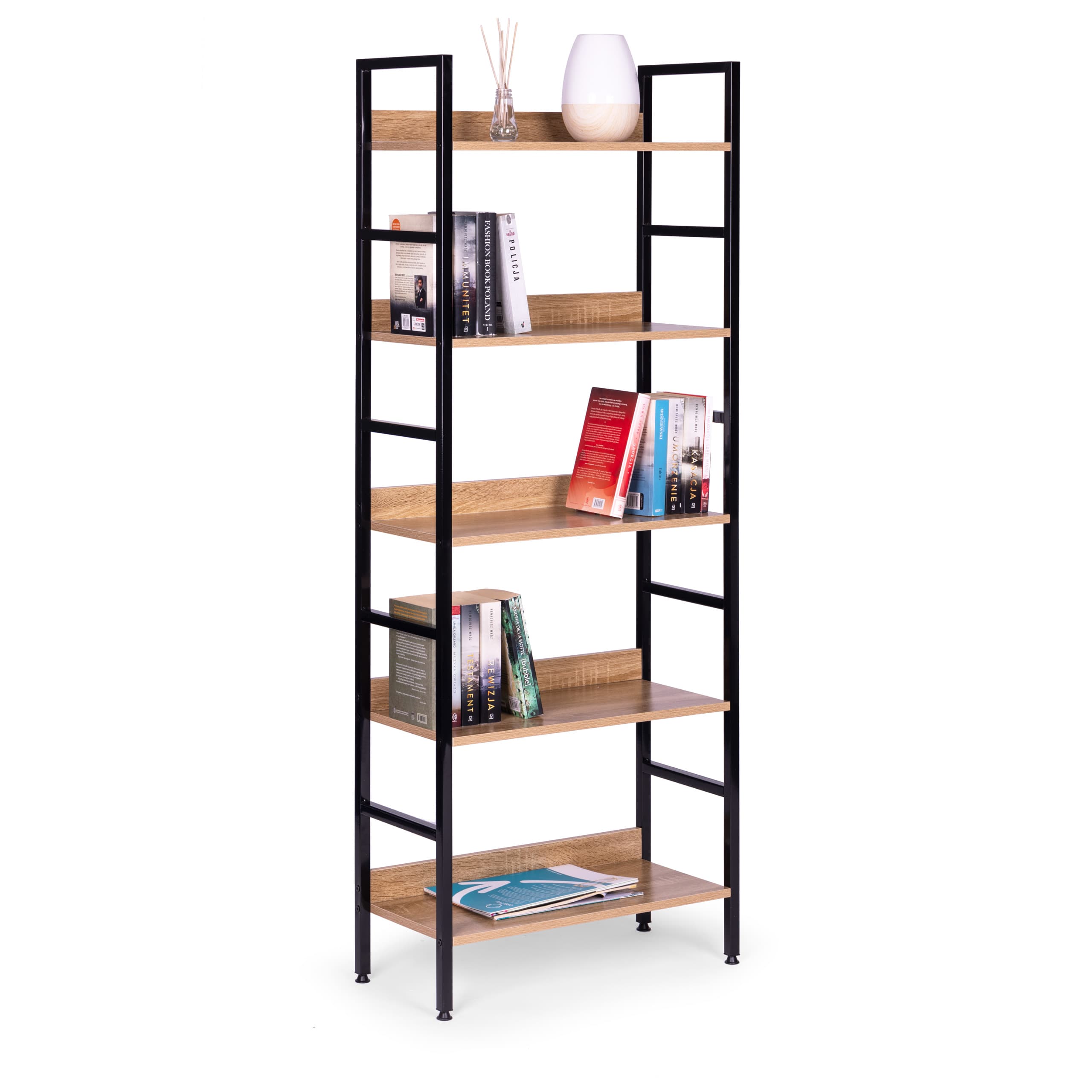 Regał loftowy wysoki 5 półek metal MDF ModernHome