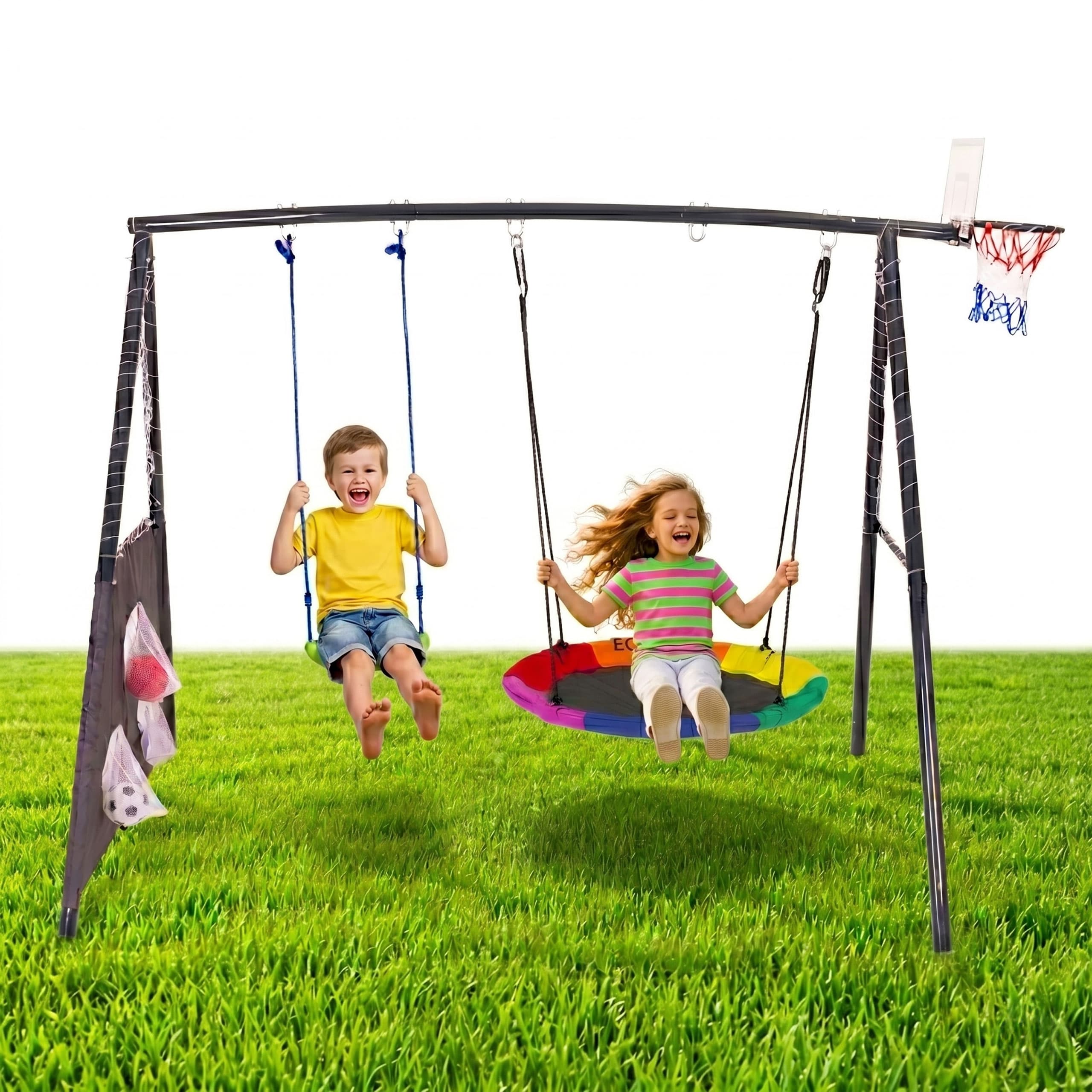 Plac zabaw dla dzieci huśtawka ogrodowa 4w1 kosz do koszykówki bocianie gniazdo ECOTOYS