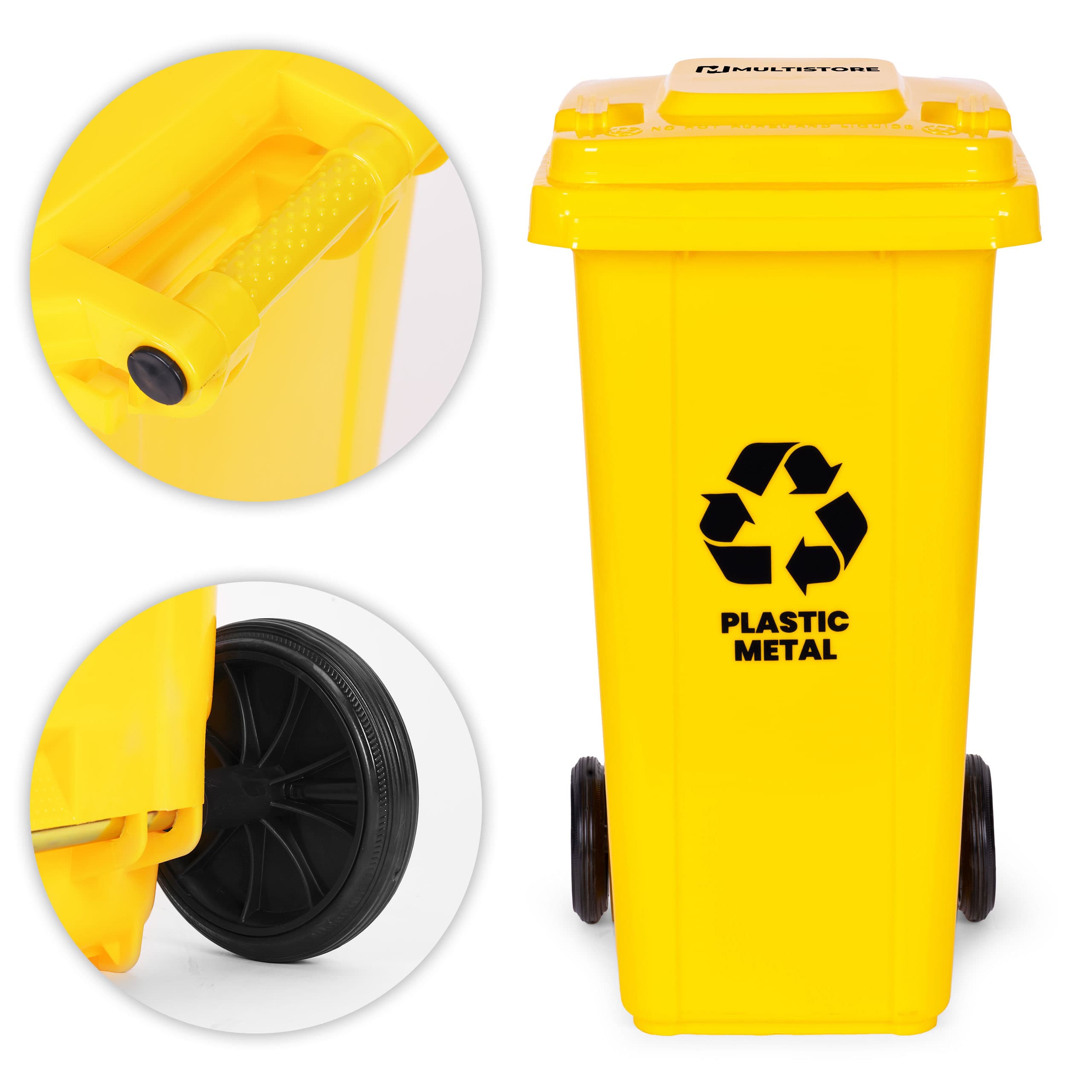 Kosz na smieci 240L duży kubeł śmietnik gumowe koła - żółty plastik