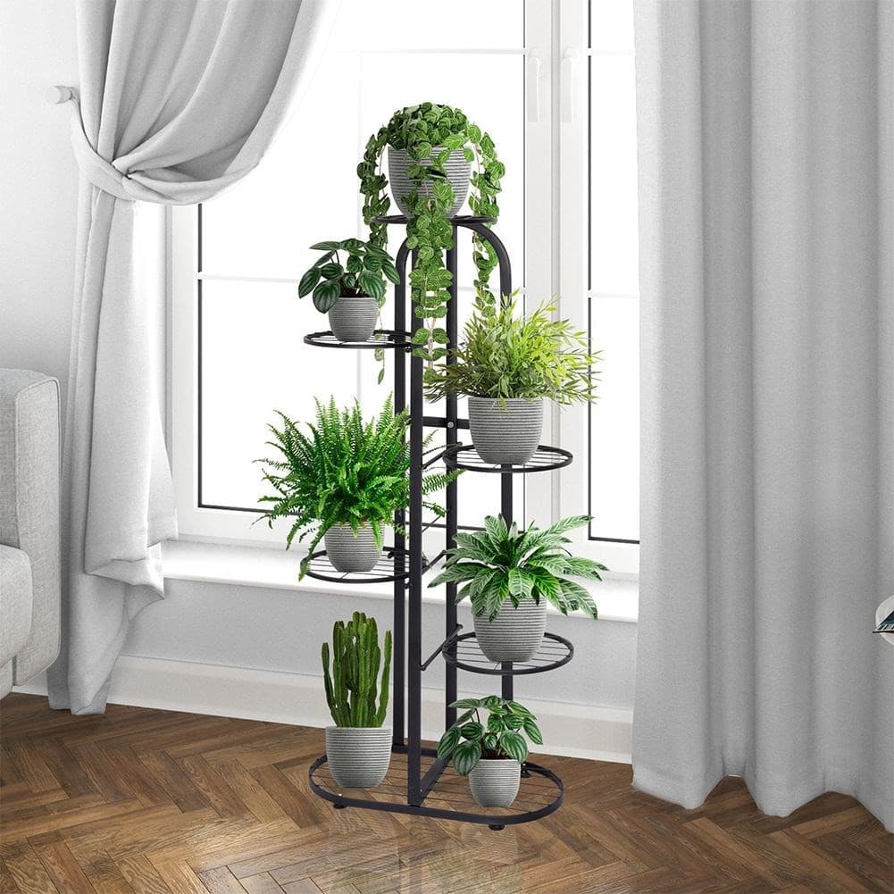 Nowoczesny metalowy kwietnik stojak na kwiaty 6 poziomów czarny ModernHome