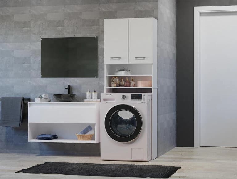 Szafka na pralkę łazienkowa biała szafka z półkami 183 cm ModernHome