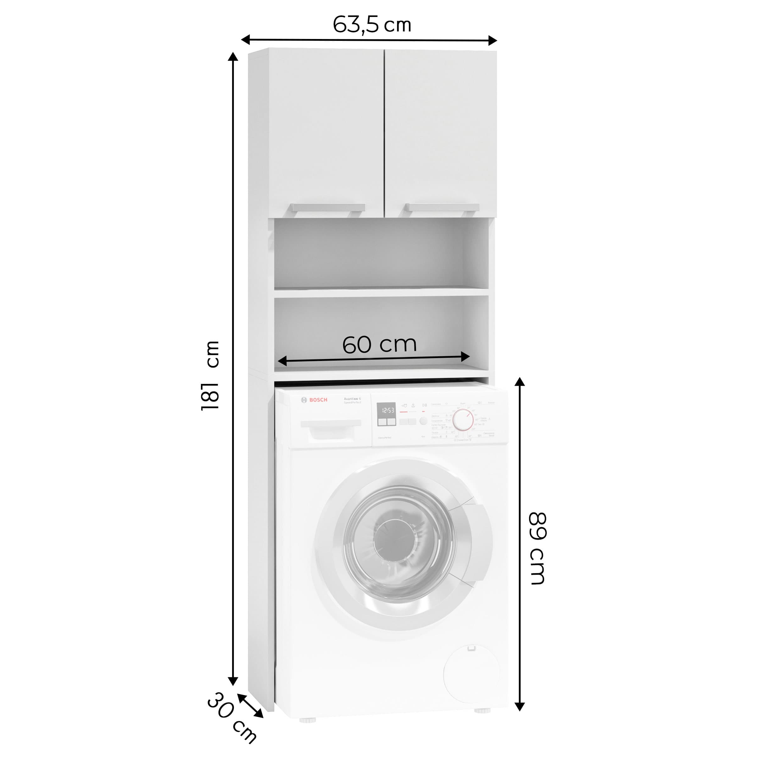 Szafka na pralkę łazienkowa biała szafka z półkami 183 cm ModernHome