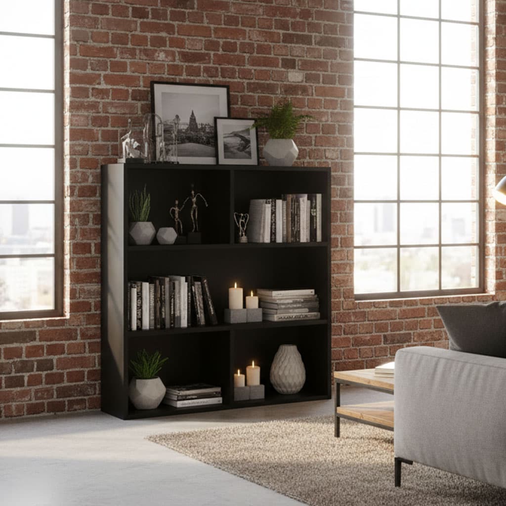 Nowoczesny regał stojący do salonu i sypialni 3 poziomy czarny ModernHome