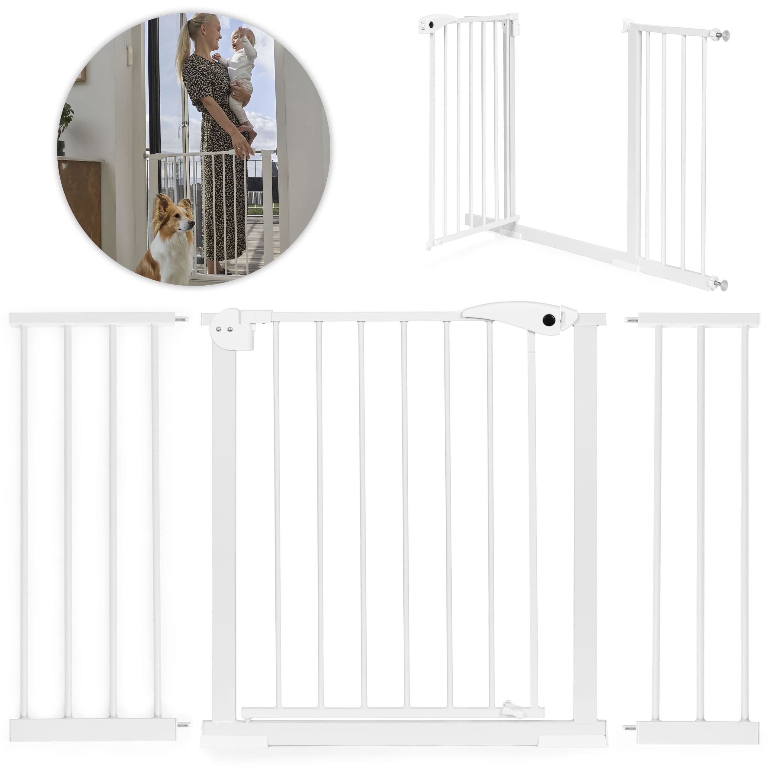 Bramka barierka zabezpieczająca 74-132 cm na schody i drzwi stal dodatkowe panele biała ECOTOYS