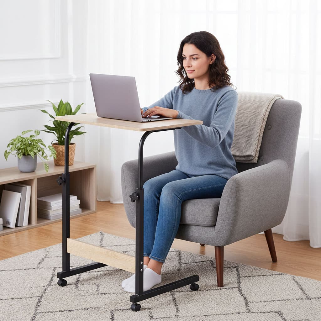 Mobilny stolik pod laptopa biurko dostawiane do fotela jasny dąb ModernHome