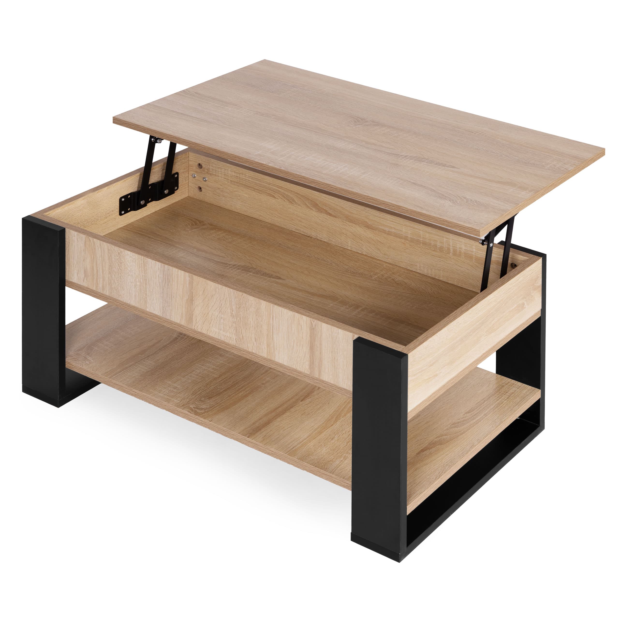 Stolik kawowy rozkładany blat podnoszony 90 cm schowek półka dąb sonoma ModernHome