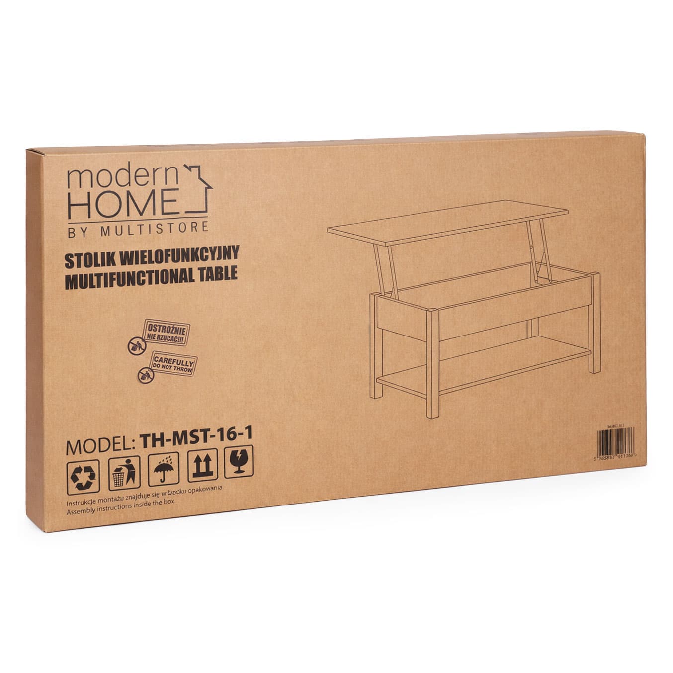 Stolik kawowy rozkładany blat podnoszony 90 cm schowek półka dąb sonoma ModernHome