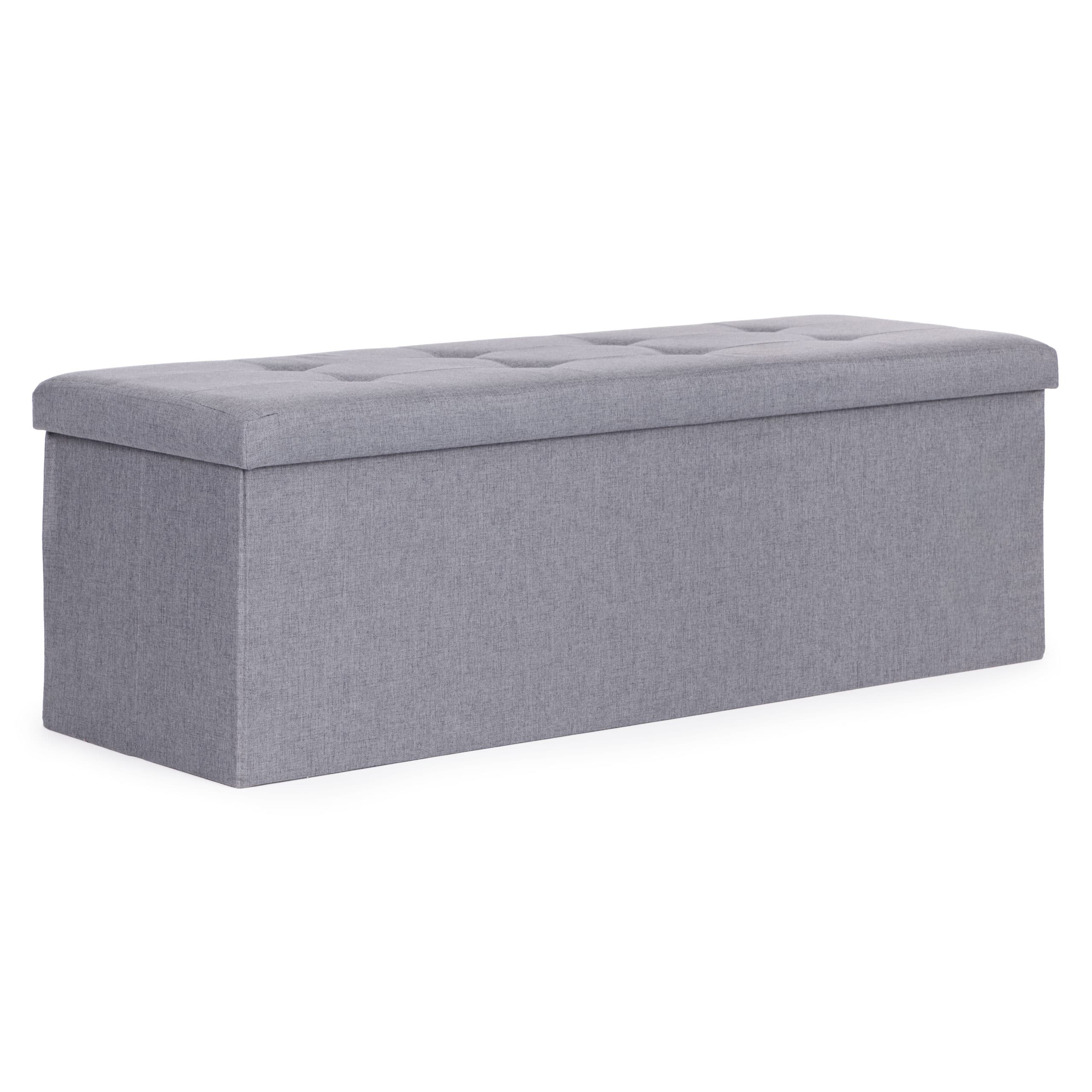 Pufa pikowana 111x38 cm ze schowkiem tapicerowana ława skrzynia jasnoszara ModernHome