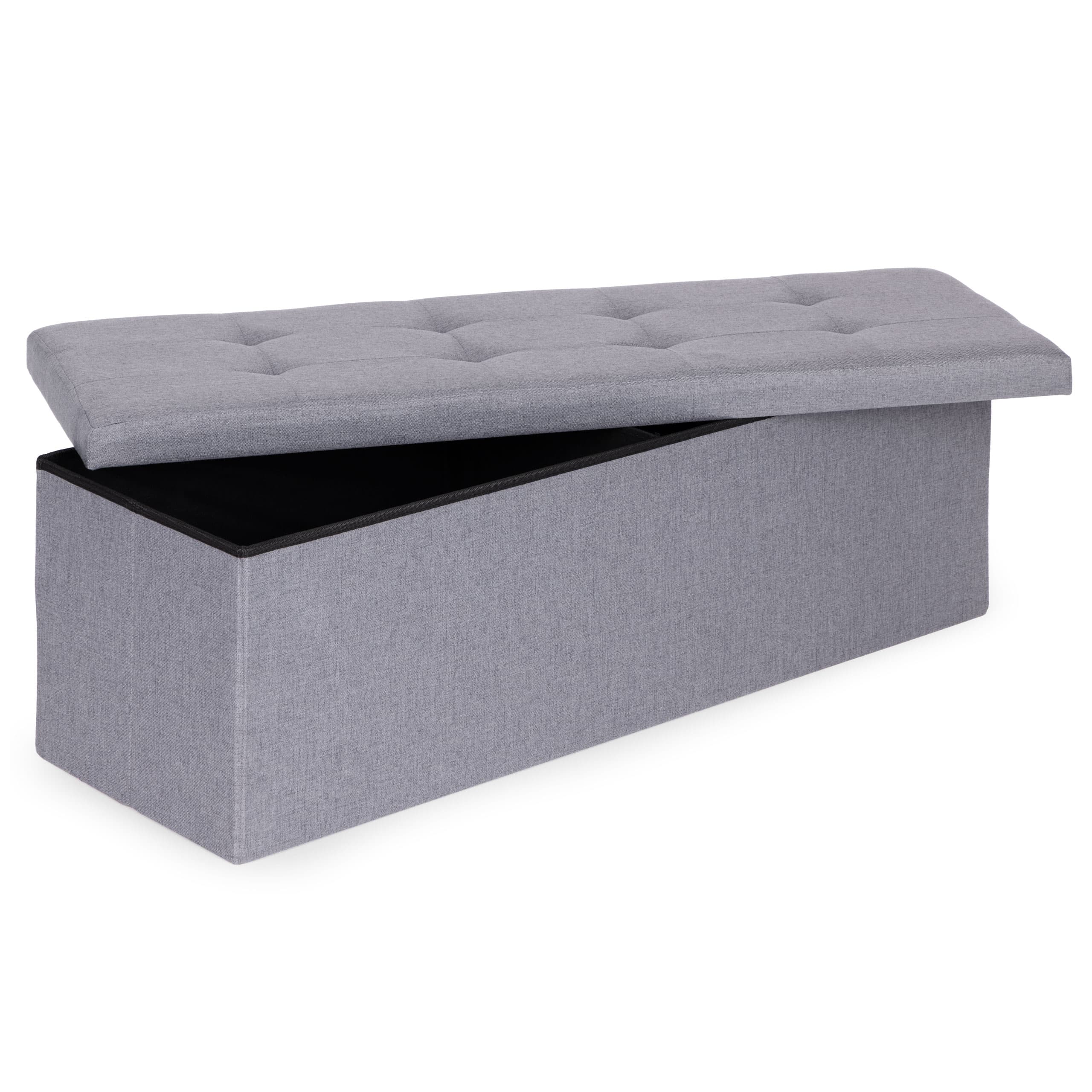 Pufa pikowana 111x38 cm ze schowkiem tapicerowana ława skrzynia jasnoszara ModernHome