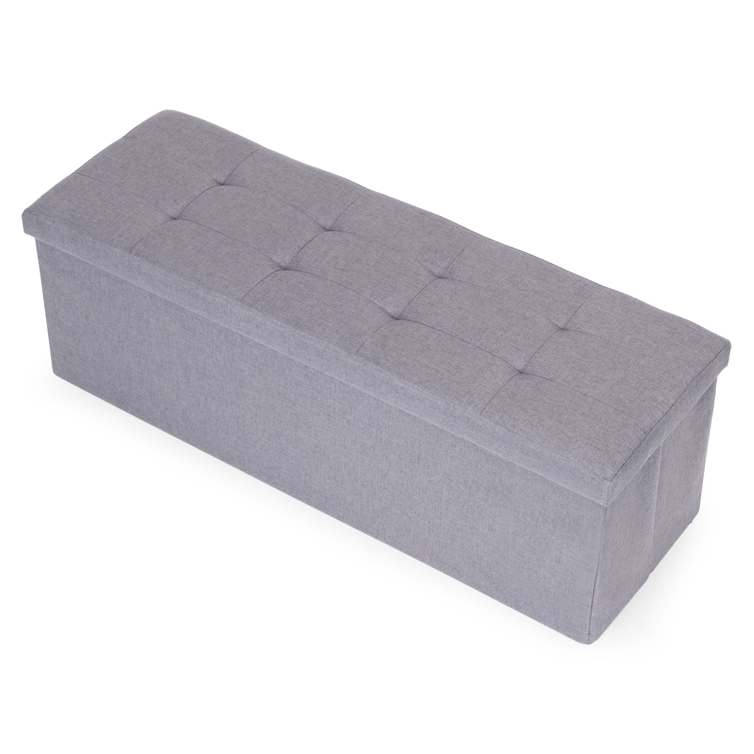 Pufa pikowana 111x38 cm ze schowkiem tapicerowana ława skrzynia jasnoszara ModernHome
