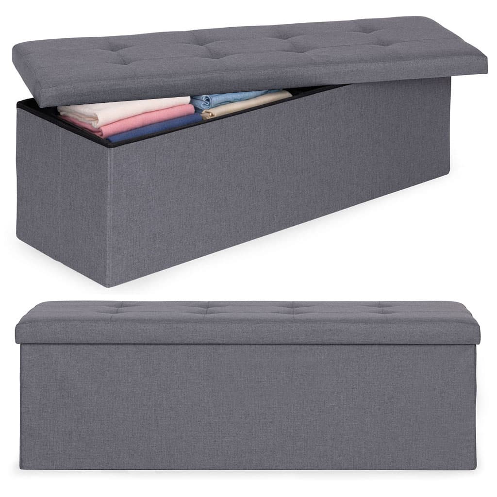 Pufa pikowana 111x38 cm ze schowkiem tapicerowana ława skrzynia ciemnoszara ModernHome