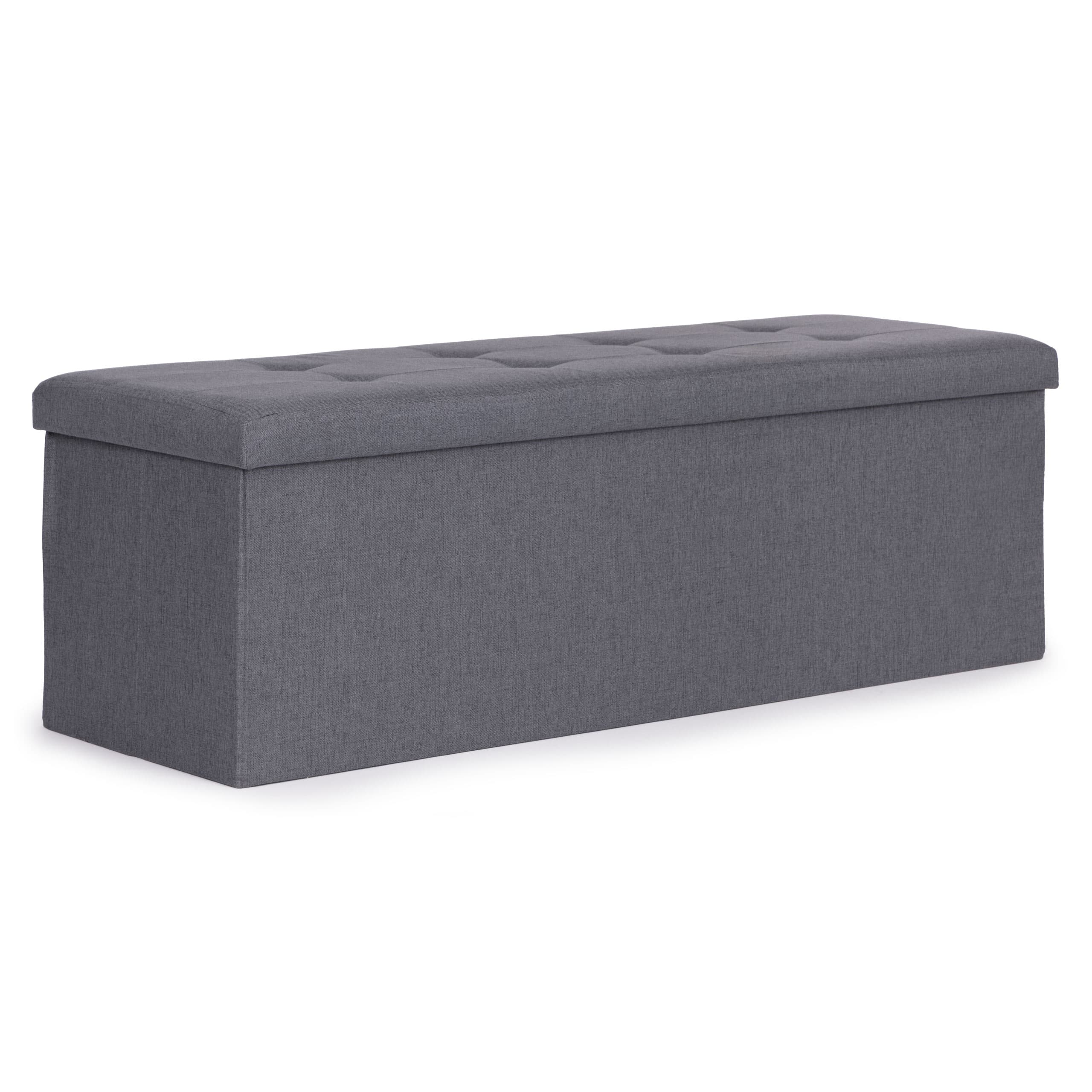 Pufa pikowana 111x38 cm ze schowkiem tapicerowana ława skrzynia ciemnoszara ModernHome