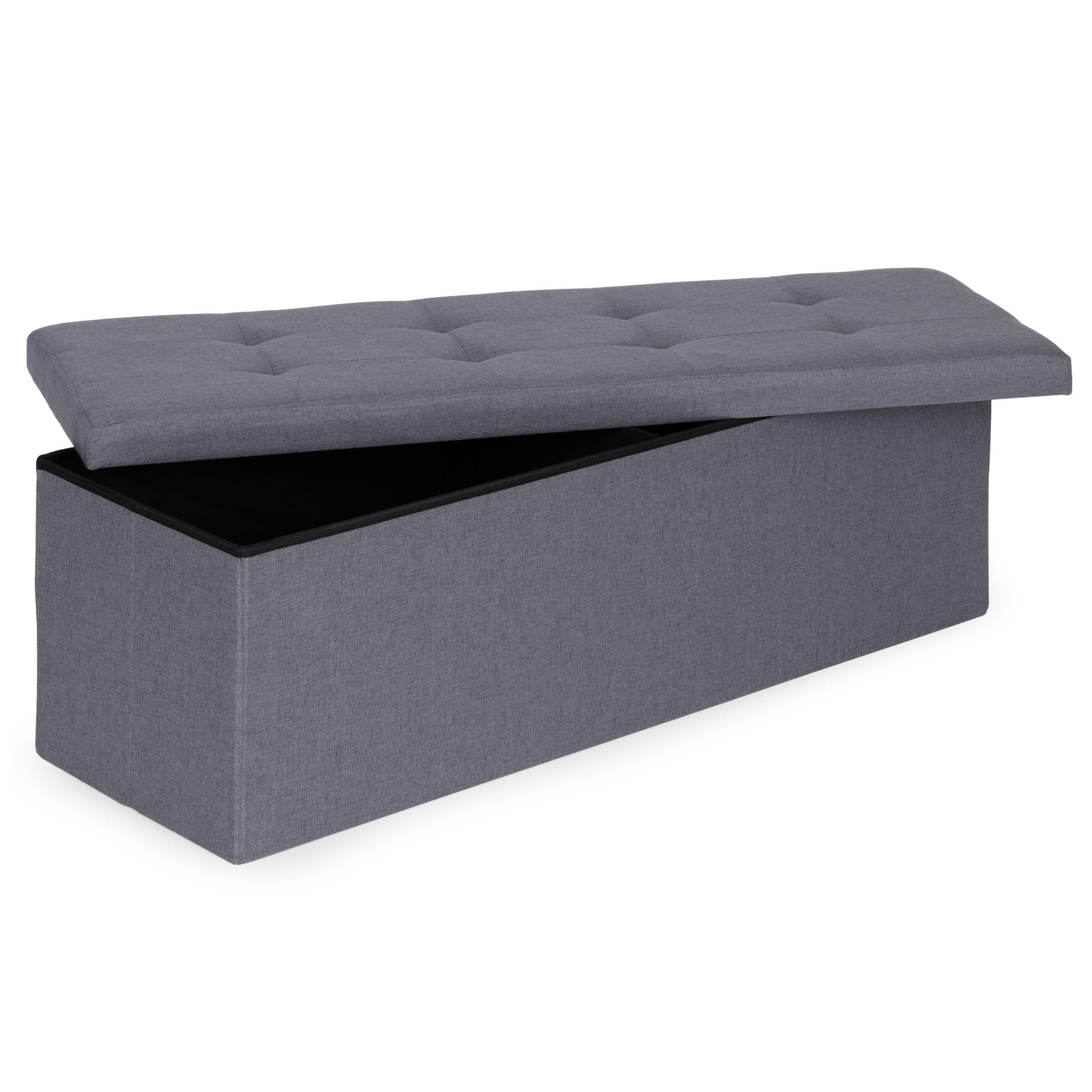 Pufa pikowana 111x38 cm ze schowkiem tapicerowana ława skrzynia ciemnoszara ModernHome