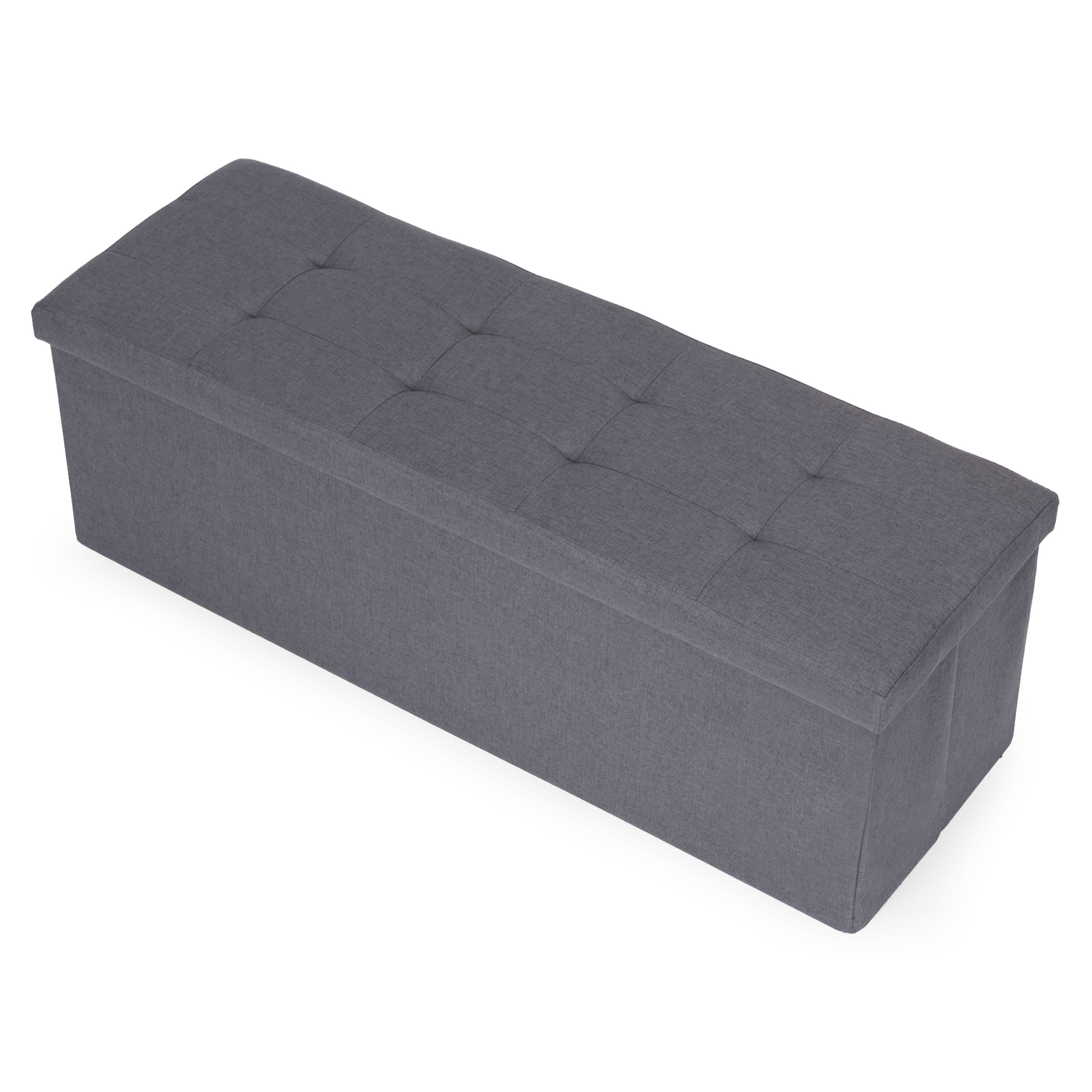 Pufa pikowana 111x38 cm ze schowkiem tapicerowana ława skrzynia ciemnoszara ModernHome