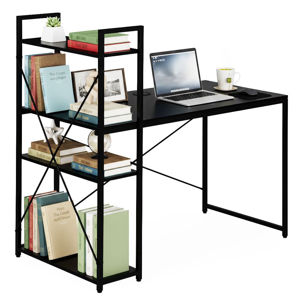 Biurko komputerowe szkolne 120x60 cm regał z 3 półkami czarne ModernHome