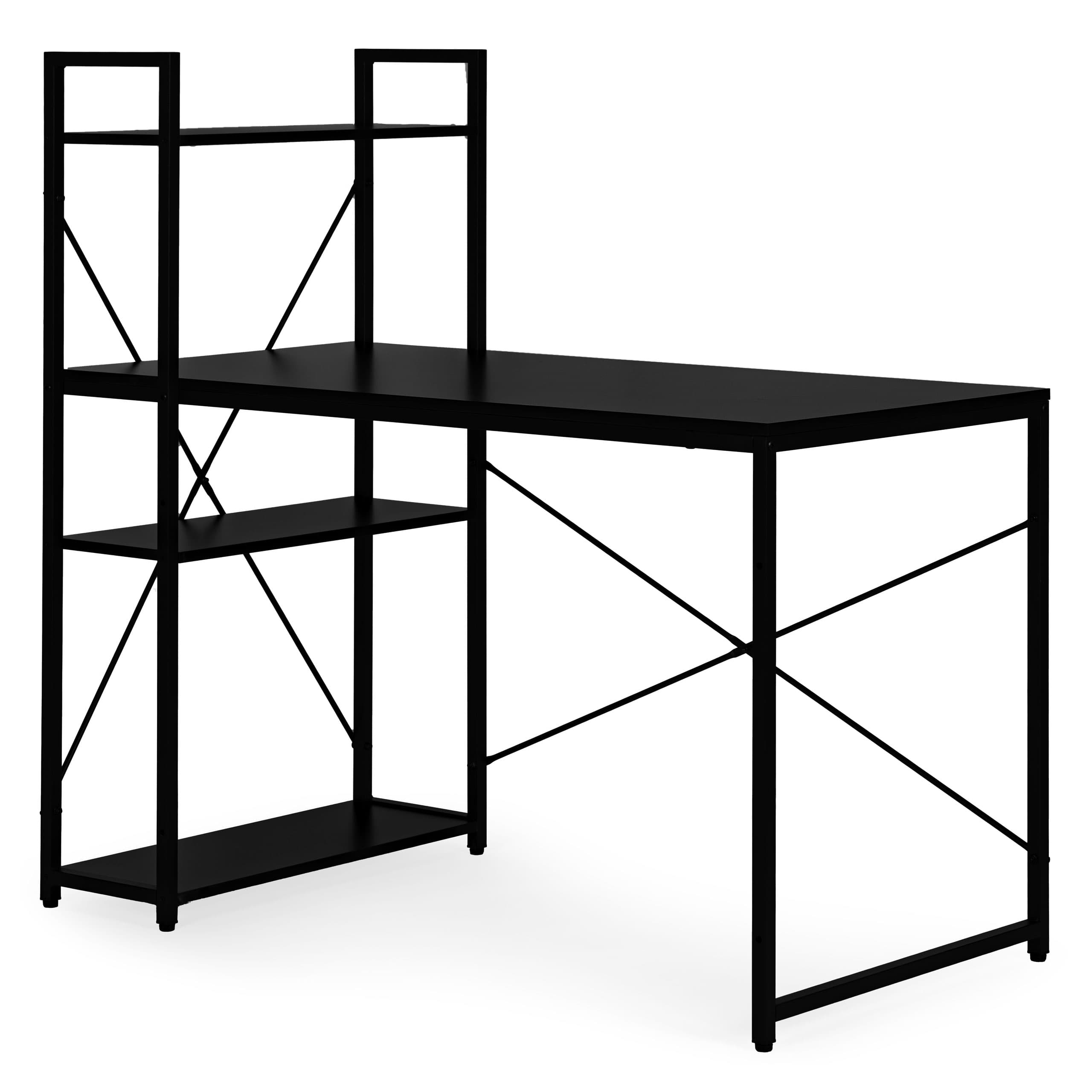 Biurko komputerowe szkolne 120x60 cm regał z 3 półkami czarne ModernHome