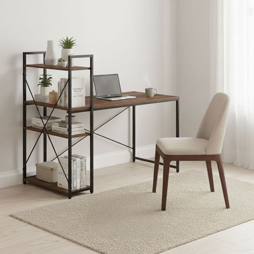 Biurko komputerowe szkolne 120x60 cm regał z 3 półkami ciemny orzech loft ModernHome