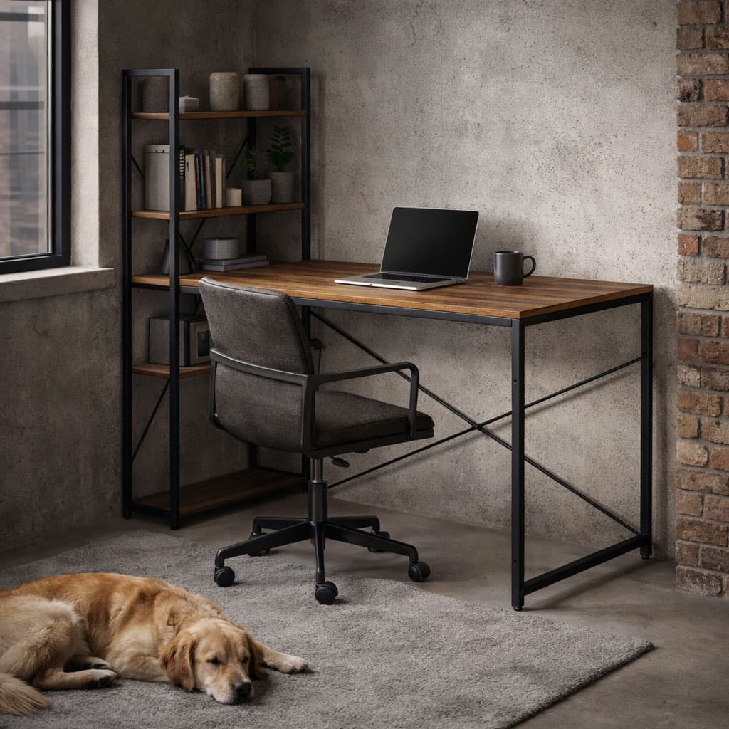 Biurko komputerowe szkolne 120x60 cm regał z 3 półkami ciemny orzech loft ModernHome