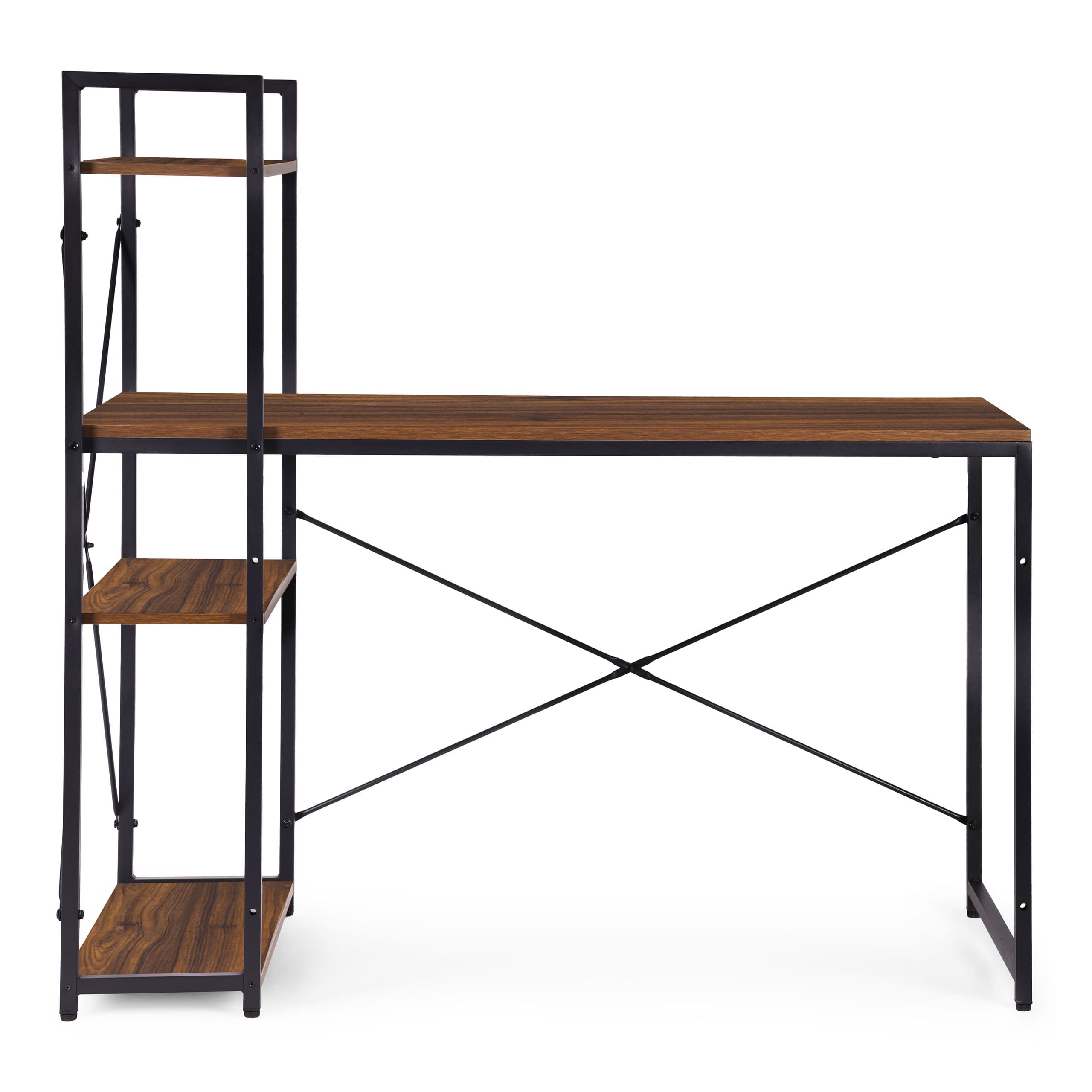 Biurko komputerowe szkolne 120x60 cm regał z 3 półkami ciemny orzech loft ModernHome