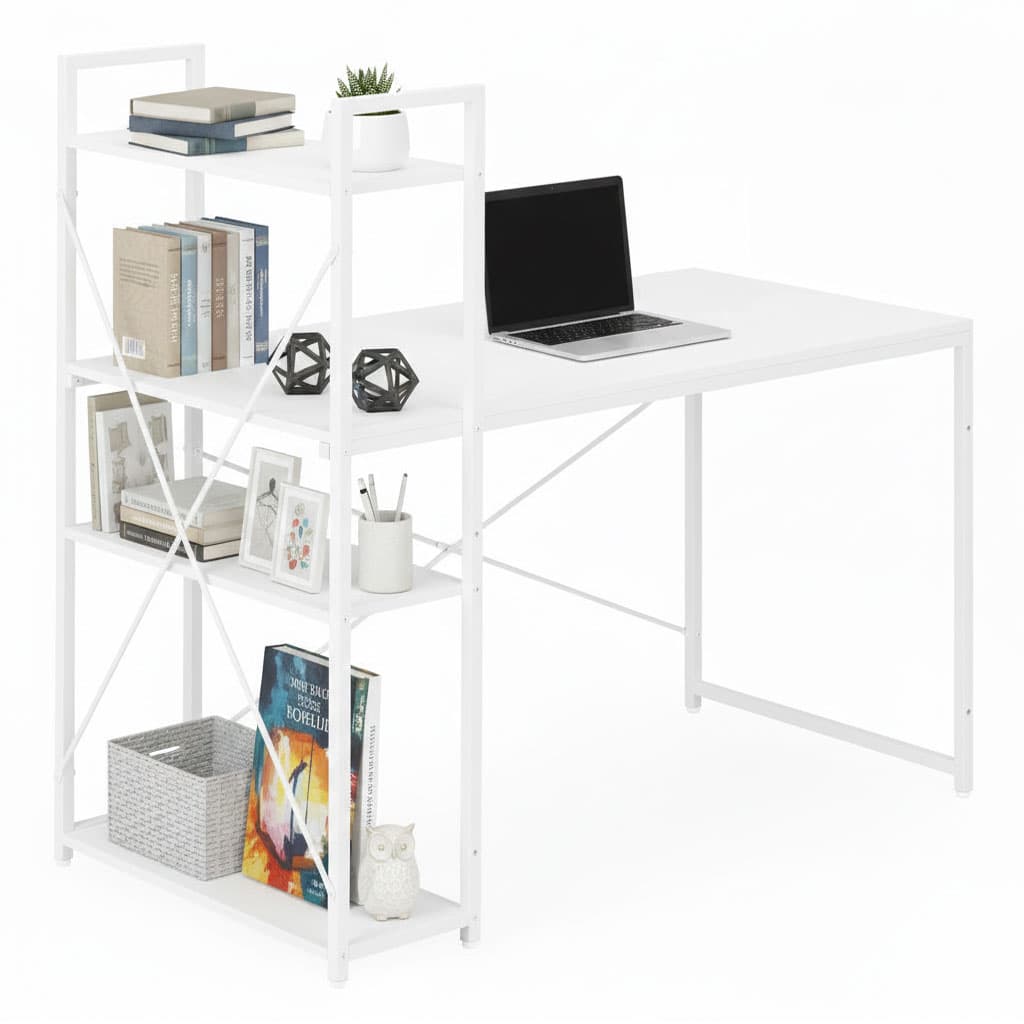 Biurko komputerowe szkolne 120x60 cm regał z 3 półkami białe ModernHome