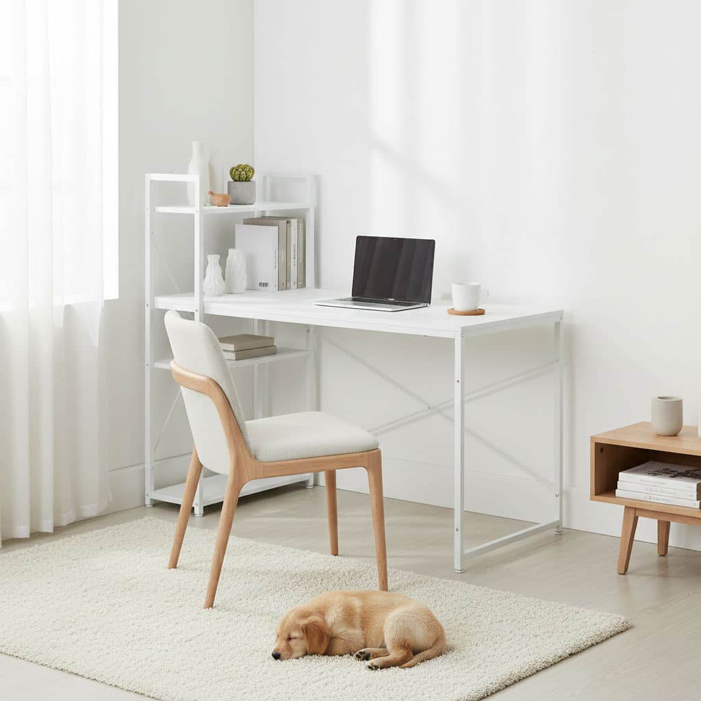 Biurko komputerowe szkolne 120x60 cm regał z 3 półkami białe ModernHome