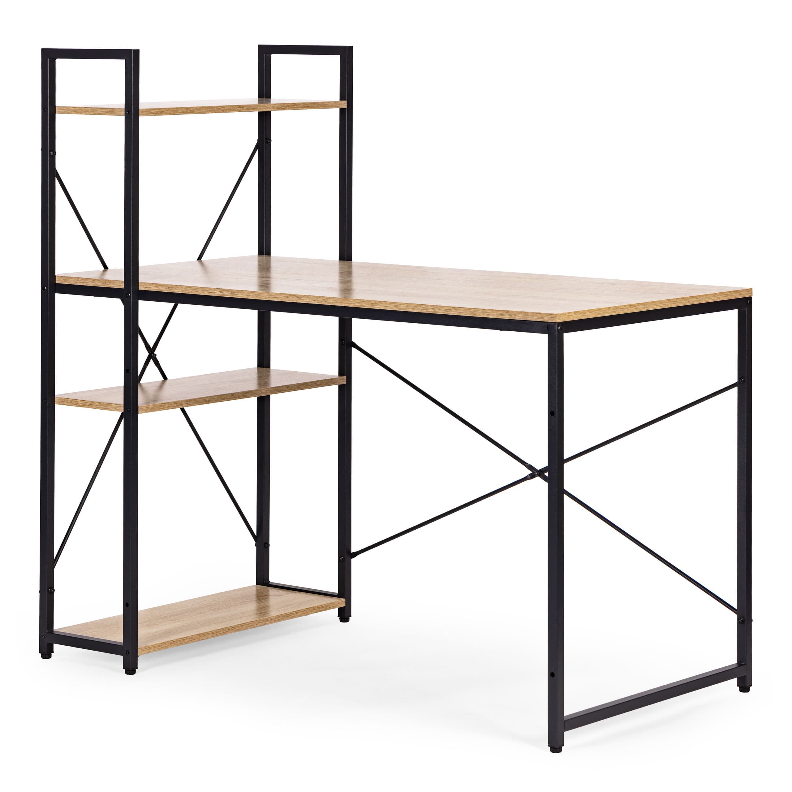 Biurko komputerowe szkolne 120x60 cm regał z 3 półkami loft jasny dąb ModernHome