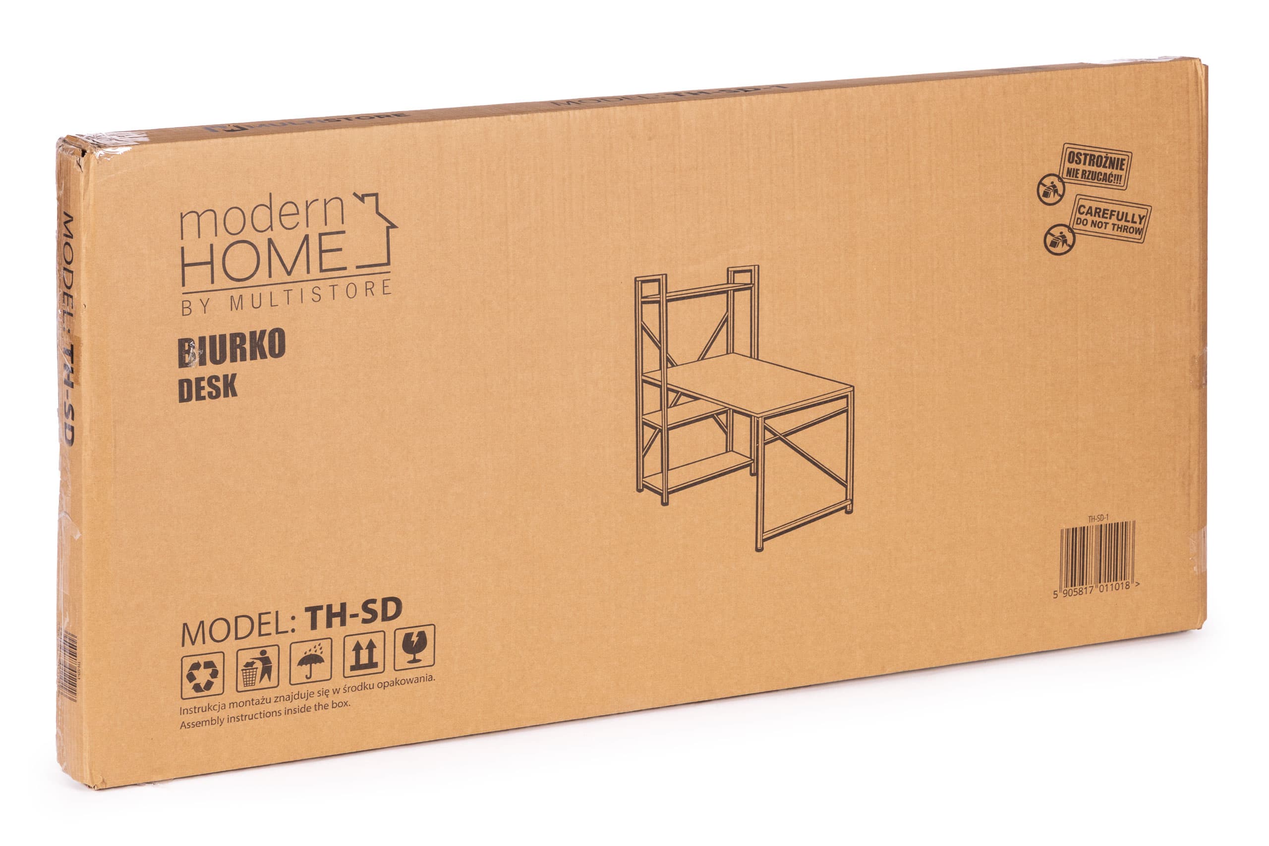 Biurko komputerowe szkolne 120x60 cm regał z 3 półkami postarzany orzech loft ModernHome